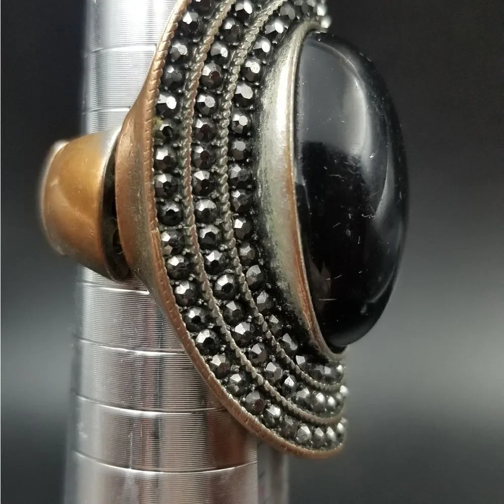 Black carnelian gothic princess ring stretch adjustable. R136